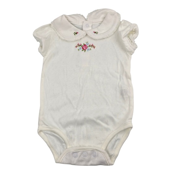 Carter's Floral Embroidered Peter Pan Collar Bodysuit 3 Mo White Garden Party - Picture 1 of 5